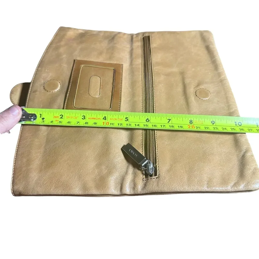 Hobo international Madeline fold over distressed leather clutch tan